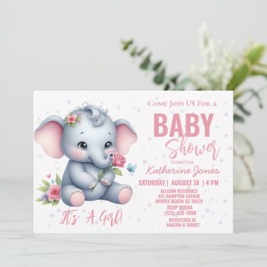 Olifant Baby shower Roze Meisje Oerwoud Safari Kaart (Staand voorkant)