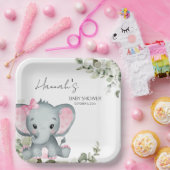 Olifant Baby shower Roze Meisje Papieren Bordje (Feest)