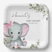 Olifant Baby shower Roze Meisje Papieren Bordje (Voorkant)