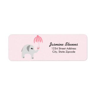 Olifant Baby shower roze paraplu Etiket