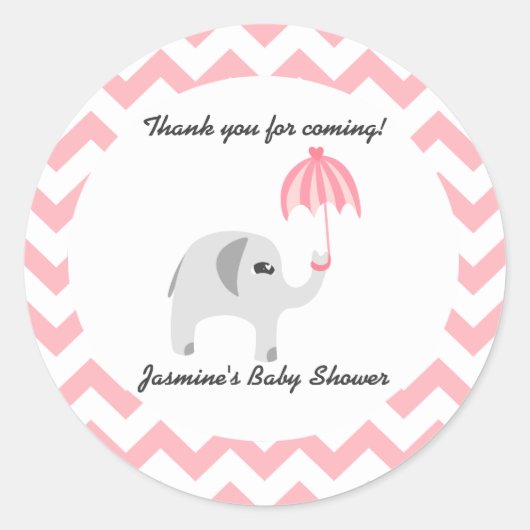Olifant Baby shower roze paraplu Ronde Sticker (Voorkant)
