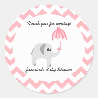 Olifant Baby shower roze paraplu Ronde Sticker