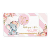 Olifant Baby shower roze retour adreslabels Etiket (Voorkant)