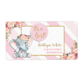 Olifant Baby shower roze retour adreslabels Etiket