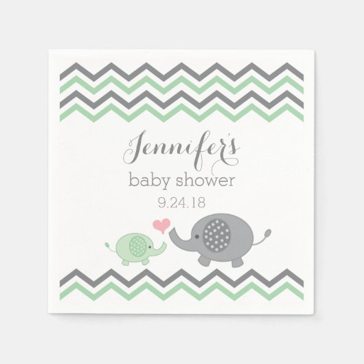Olifant Baby shower servetten Groen Grijs Chevron (Voorkant)
