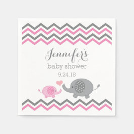 Olifant Baby shower servetten roze grijs Chevron