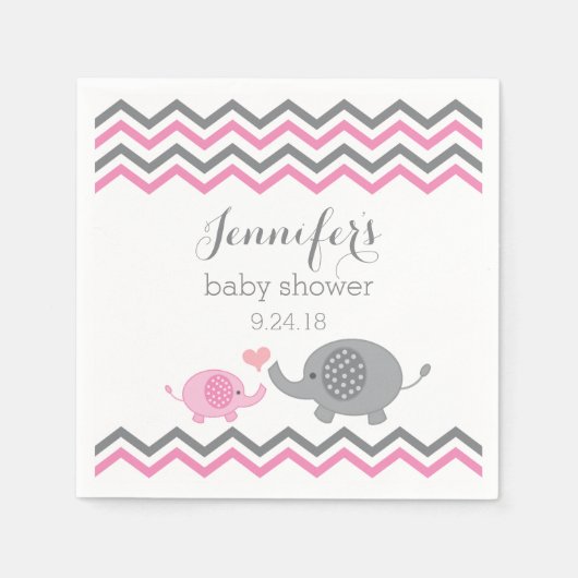 Olifant Baby shower servetten roze grijs Chevron (Voorkant)