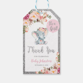 Olifant Baby shower Silver Dank je wel gunst Cadeaulabel