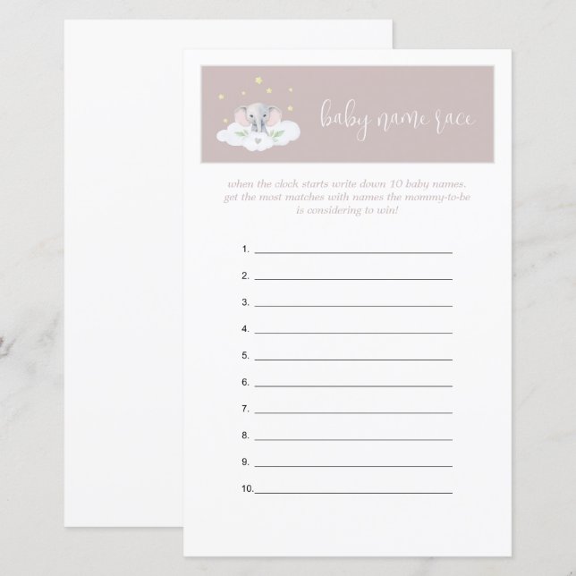 Olifant Baby shower spel gissen spel roze (Voorkant / Achterkant)