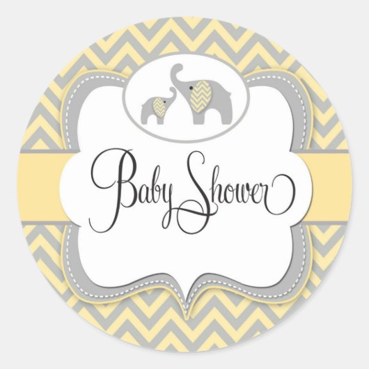 Olifant Baby shower Sticker in Geel Chevron (Voorkant)