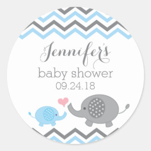 Olifant Baby shower Stickers   Blauw grijs Chevron