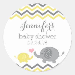 Olifant Baby shower Stickers Geel Grijs Chevron