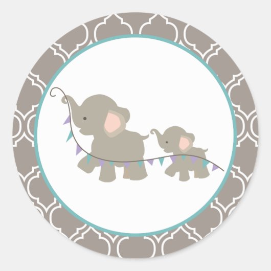 Olifant Baby shower Stickers - Lavendel/Blauwgroen (Voorkant)