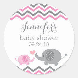 Olifant Baby shower Stickers | Roze grijs Chevron