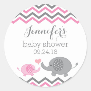 Olifant Baby shower Stickers   Roze grijs Chevron