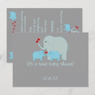 Olifant Baby shower Twin Boys Kaart