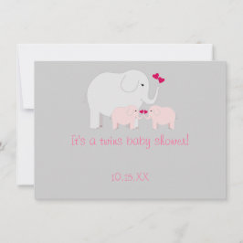 Olifant Baby shower Twin Meisjes Kaart