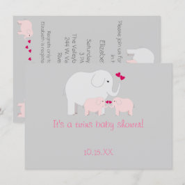 Olifant Baby shower Twin Meisjes Kaart