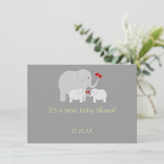 Olifant Baby shower Twins Genderneutraal Kaart (Staand voorkant)