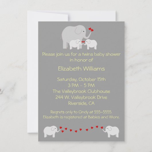 Olifant Baby shower Twins Genderneutraal Kaart (Achterkant)