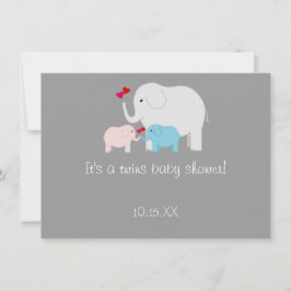 Olifant Baby shower Twins Jongen Meisje Kaart