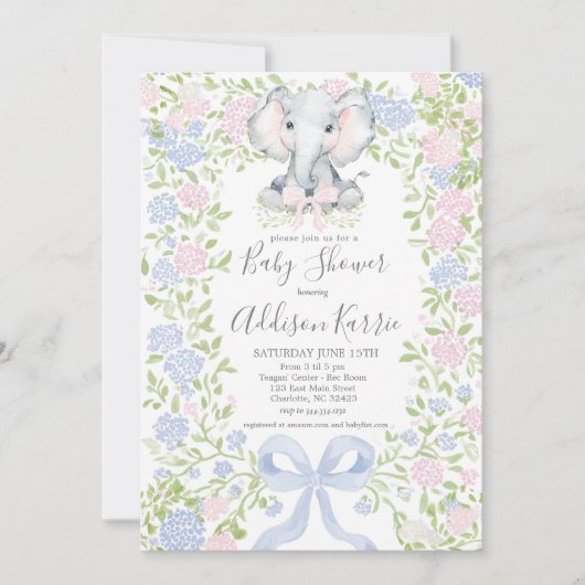 Olifant baby shower uitnodiging (Voorkant)