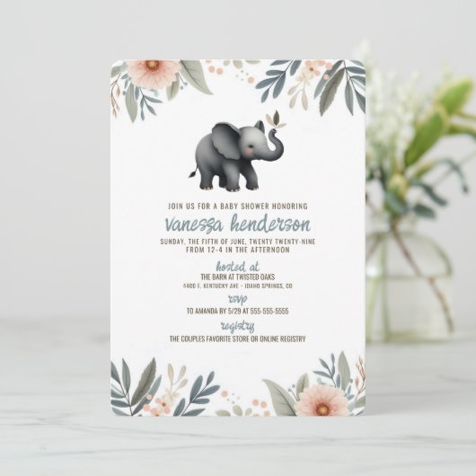 Olifant Baby Shower Uitnodiging (Staand voorkant)