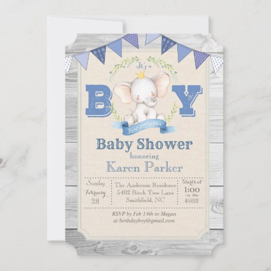 Olifant Baby Shower Uitnodiging (Voorkant)