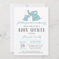 Olifant Baby Shower Uitnodiging Aqua en Grijs