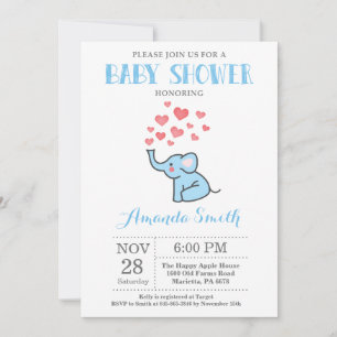 Olifant Baby Shower Uitnodiging Blauw en Grijs