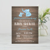 Olifant Baby Shower Uitnodiging Blauw Rustiek (Staand voorkant)