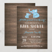 Olifant Baby Shower Uitnodiging Blauw Rustiek (Voorkant / Achterkant)