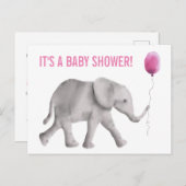 Olifant Baby shower Uitnodiging Briefkaart, Roze (Voorkant / Achterkant)