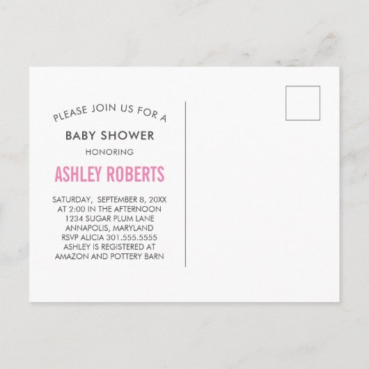 Olifant Baby shower Uitnodiging Briefkaart, Roze (Achterkant)