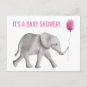 Olifant Baby shower Uitnodiging Briefkaart, Roze (Voorkant)