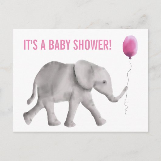 Olifant Baby shower Uitnodiging Briefkaart, Roze (Voorkant)