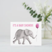 Olifant Baby shower Uitnodiging Briefkaart, Roze (Staand voorkant)