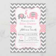 Olifant Baby Shower Uitnodiging, Chevron