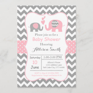 Olifant Baby Shower Uitnodiging, Chevron Kaart