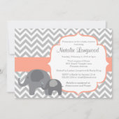 Olifant Baby shower Uitnodiging, chevron koraal Kaart (Voorkant)