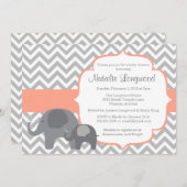 Olifant Baby shower Uitnodiging, chevron koraal Kaart (Voorkant / Achterkant)