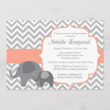 Olifant Baby shower Uitnodiging, chevron koraal