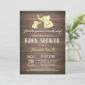 Olifant Baby Shower Uitnodiging Geel Rustiek (Staand voorkant)