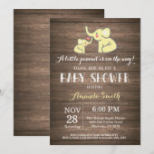 Olifant Baby Shower Uitnodiging Geel Rustiek (Voorkant / Achterkant)