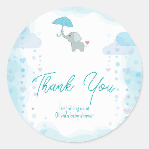 Olifant Baby Shower Uitnodiging, Jongen Baby Showe Ronde Sticker