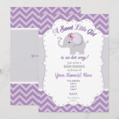 Olifant Baby shower Uitnodiging, Meisje, Paarse, G Kaart (Voorkant / Achterkant)