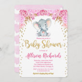 Olifant baby shower uitnodiging meisje roze goud (Voorkant / Achterkant)