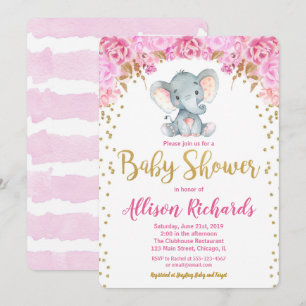 Olifant baby shower uitnodiging meisje roze goud