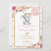 Olifant Baby shower Uitnodiging Meisje Strepen (Voorkant)