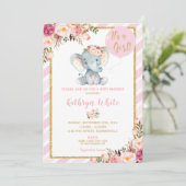 Olifant Baby shower Uitnodiging Meisje Strepen (Staand voorkant)